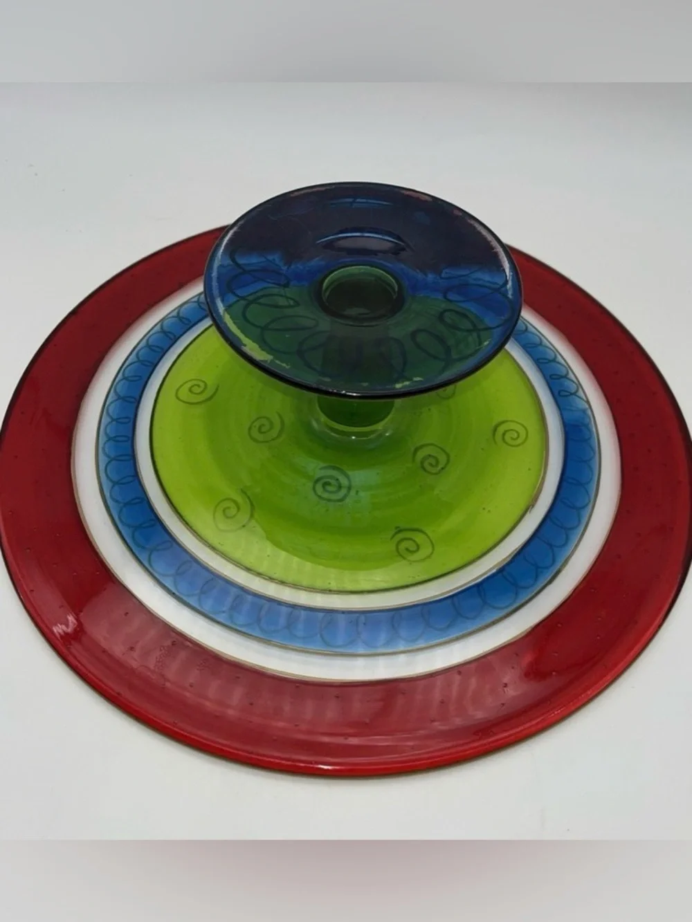 Pier 1 Festive Stripe Cake Plate Christmas Holiday Colorful 12
